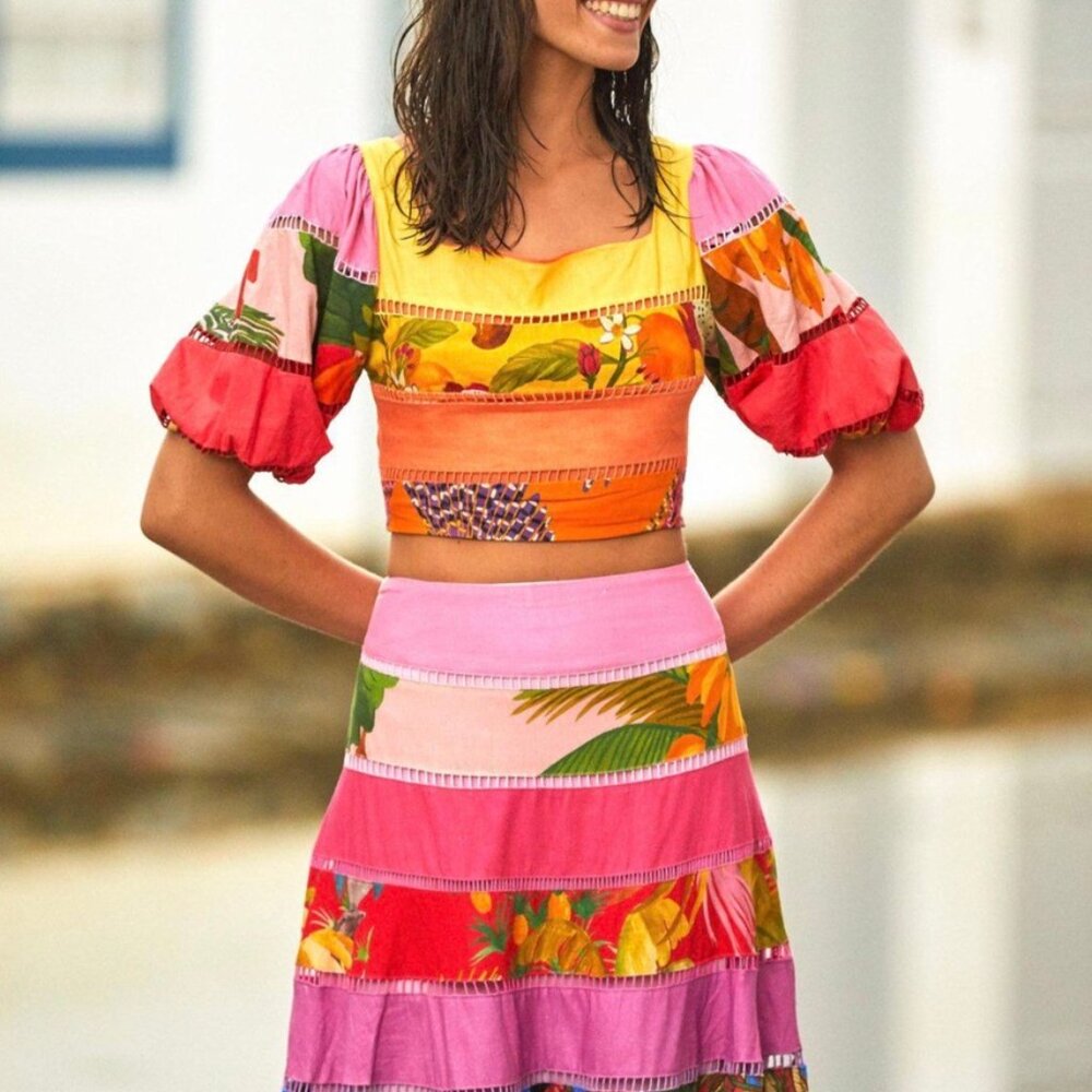 Farm Rio Rainbow Floral Tiered Top